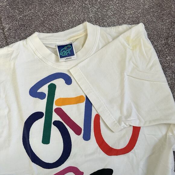 Men's Vintage 90's Bo Bendixen Danmark Bike Cycling White T Shirt Tee Art Sz L - Picture 3 of 5